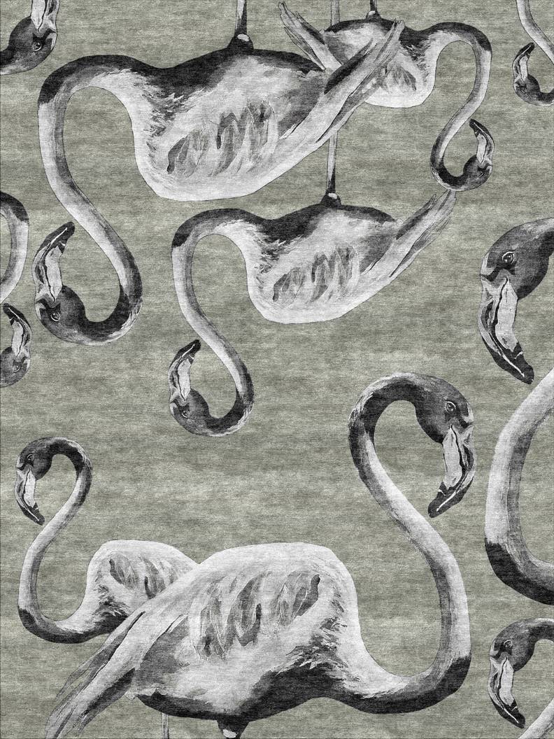 Flamingos Black & White on Silver Rug by Jimmie Martin 