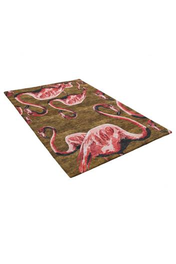 Flamingos Pink on Gold Rug by Jimmie Martin